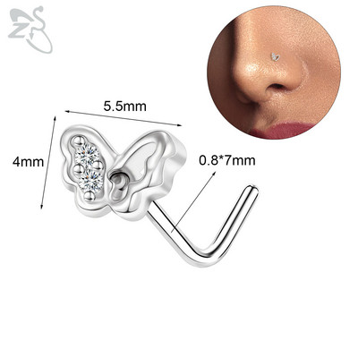 ZS 1PC 20G 316L čavlić za nos od nehrđajućeg čelika za žene, djevojke, piercing za nos, ružičasti kristal, piercing za nos u obliku srca, leptira, mjeseca