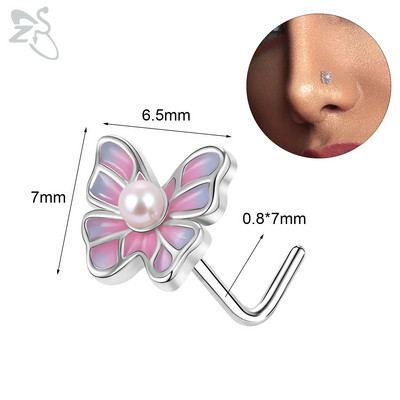 ZS 1PC 20G 316L čavlić za nos od nehrđajućeg čelika za žene, djevojke, piercing za nos, ružičasti kristal, piercing za nos u obliku srca, leptira, mjeseca