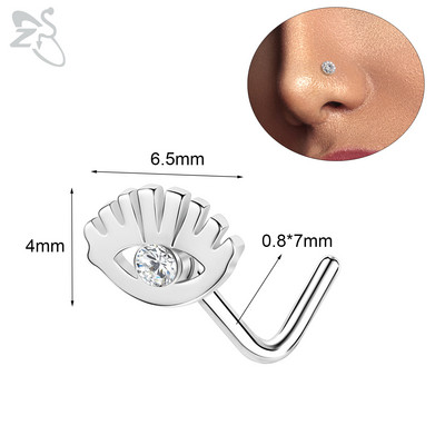 ZS 1PC 20G 316L čavlić za nos od nehrđajućeg čelika za žene, djevojke, piercing za nos, ružičasti kristal, piercing za nos u obliku srca, leptira, mjeseca