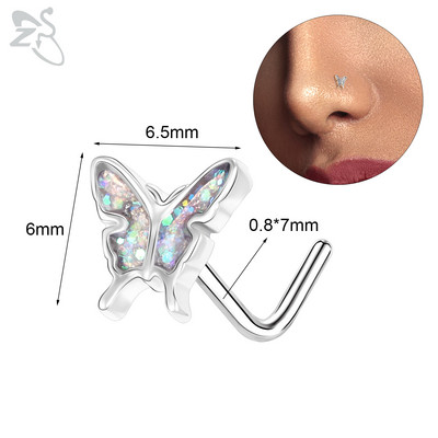 ZS 1PC 20G 316L čavlić za nos od nehrđajućeg čelika za žene, djevojke, piercing za nos, ružičasti kristal, piercing za nos u obliku srca, leptira, mjeseca