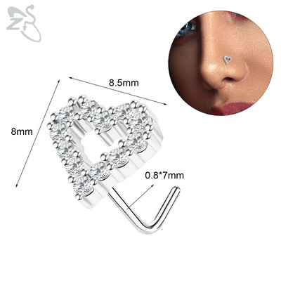 ZS 1PC 20G 316L čavlić za nos od nehrđajućeg čelika za žene, djevojke, piercing za nos, ružičasti kristal, piercing za nos u obliku srca, leptira, mjeseca