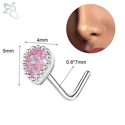 ZS 1PC 20G 316L čavlić za nos od nehrđajućeg čelika za žene, djevojke, piercing za nos, ružičasti kristal, piercing za nos u obliku srca, leptira, mjeseca