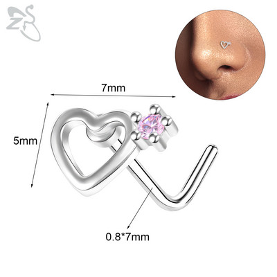 ZS 1PC 20G 316L čavlić za nos od nehrđajućeg čelika za žene, djevojke, piercing za nos, ružičasti kristal, piercing za nos u obliku srca, leptira, mjeseca