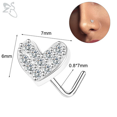 ZS 1PC 20G 316L čavlić za nos od nehrđajućeg čelika za žene, djevojke, piercing za nos, ružičasti kristal, piercing za nos u obliku srca, leptira, mjeseca
