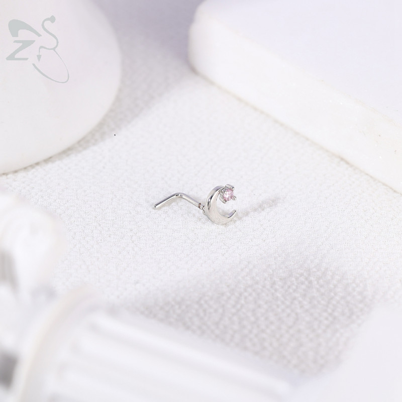 ZS 1PC 20G 316L čavlić za nos od nehrđajućeg čelika za žene, djevojke, piercing za nos, ružičasti kristal, piercing za nos u obliku srca, leptira, mjeseca