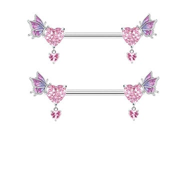 1 бр. Angel Pink Wing Nipple Piercing Jewelry Неръждаема стомана Crystal Nipple Ring For Women Sexy Heart Flower Nipple Bars Piercin