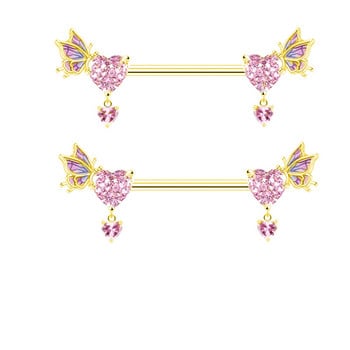 1 бр. Angel Pink Wing Nipple Piercing Jewelry Неръждаема стомана Crystal Nipple Ring For Women Sexy Heart Flower Nipple Bars Piercin