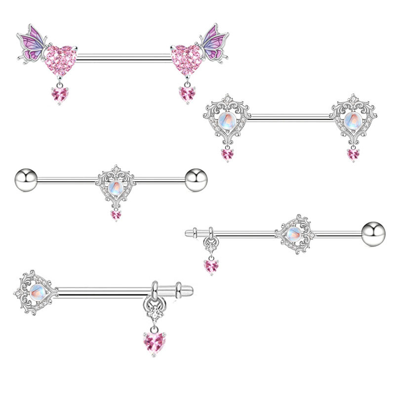 1 tk Ingel Roosa Tiib Nibu Piercing Ehted Roostevabast terasest kristallist nibu rõngas naistele Seksikas süda lill nibu kangid Piercin