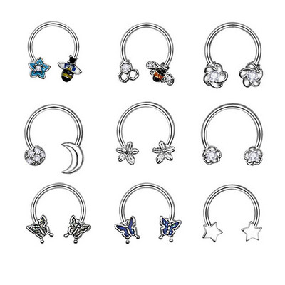 1db Pillangós orr piercing karika septum gyűrű sebészeti acél spirál fülporc fülbevaló kör alakú patkó testékszer 10mm 16G