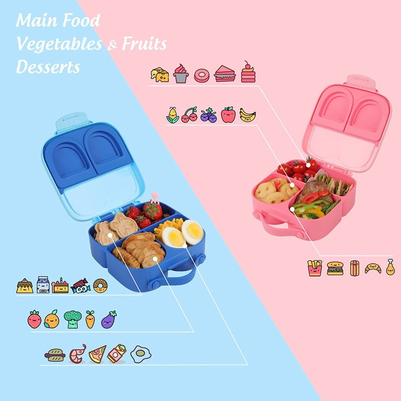 Bunny Bento Box lastele, lastele, õpilastele kooli jaoks, 4 sektsiooni ja eemaldatava vaheseinaga, lekkekindel väikelaste toit