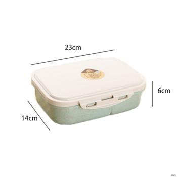 Сладка кутия за обяд за деца Контейнер за храна 3 решетки Кутии за съхранение Пшенично дете Бенто Кутия за закуски Сламен материал Непропусклив японски стил