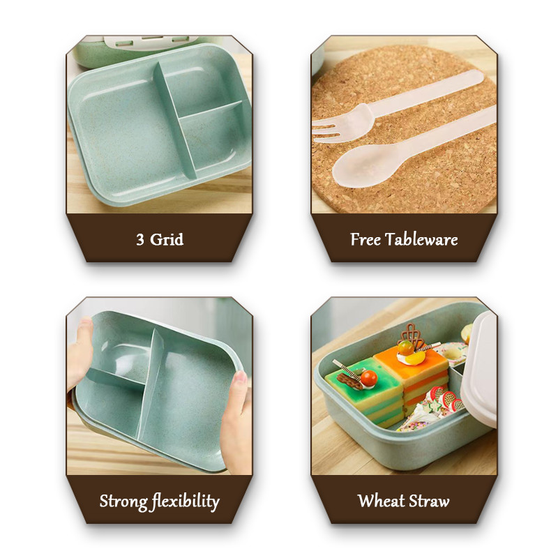 Χαριτωμένο κουτί μεσημεριανού γεύματος για παιδιά Δοχείο φαγητού 3 Κουτιά αποθήκευσης σχάρας Κουτί σνακ Bento Παιδικό σιτάρι Ψάθινο Υλικό Αδιάβροχο Ιαπωνικό στιλ