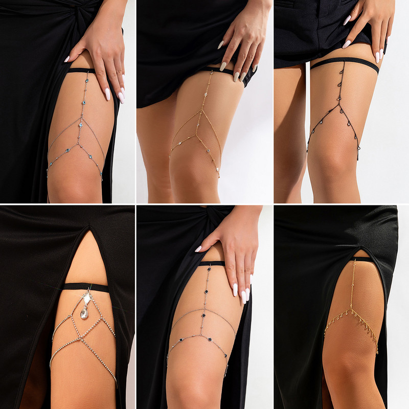 Σέξι Stretch Strap Casual Beach Thigh Chain για Γυναικεία Γυαλιστερή στολίδι για πόδι με στρας με θηλιά για πόδι με κρόσσια στολίδι για πάρτι για νυχτερινό κέντρο διασκέδασης