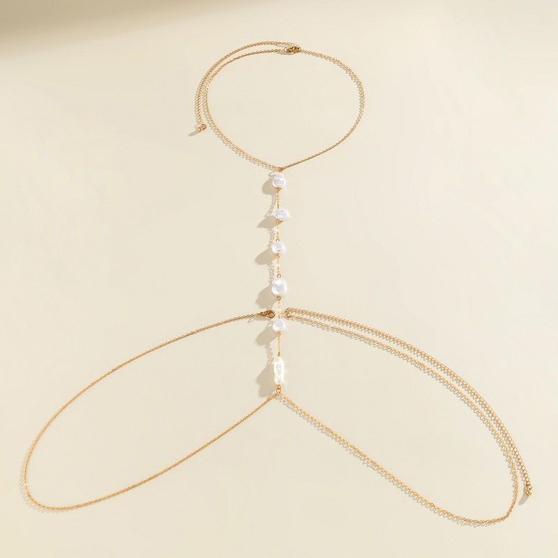 Seksi grudnjak Bikini Lanac za prsa za žene Temperament Nepravilan imitacija bisera Lanac za tijelo Odmor na plaži Lanac s perlama Nakit