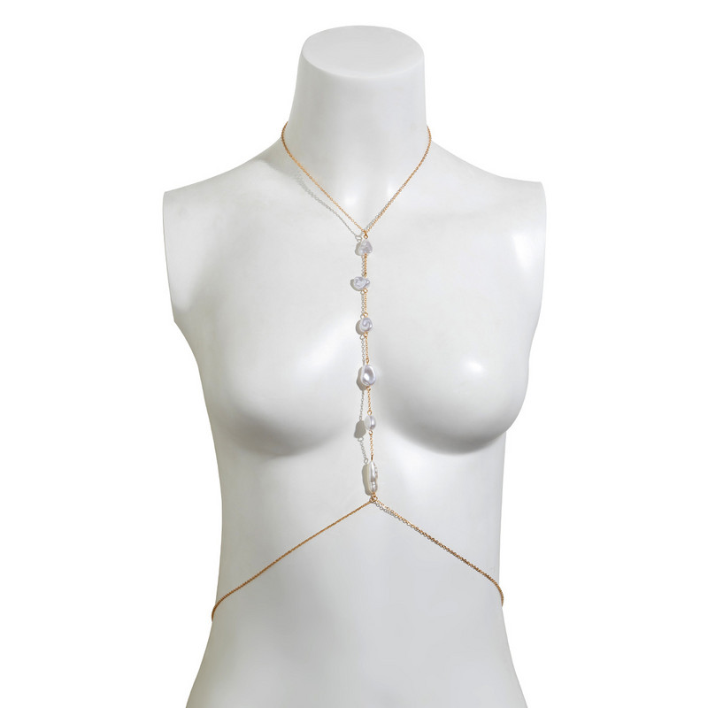 Seksi grudnjak Bikini Lanac za prsa za žene Temperament Nepravilan imitacija bisera Lanac za tijelo Odmor na plaži Lanac s perlama Nakit