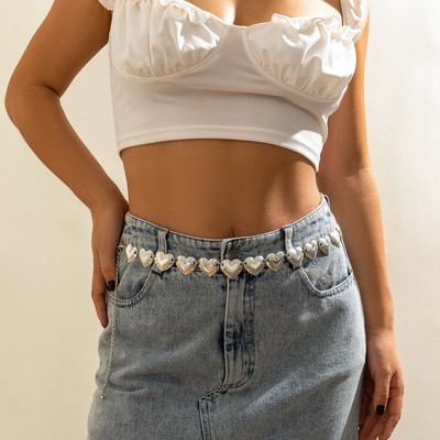 Ethnic Wind Retro Metal Love Heart Body Chain for Women Punk Trend Carve Γεωμετρικό σχέδιο Αλυσίδα μέσης Διακοσμητικό κόσμημα με αλυσίδα