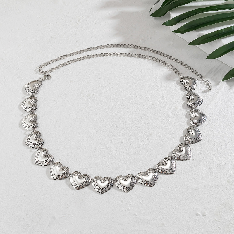 Ethnic Wind Retro Metal Love Heart Body Chain for Women Punk Trend Carve Γεωμετρικό σχέδιο Αλυσίδα μέσης Διακοσμητικό κόσμημα με αλυσίδα