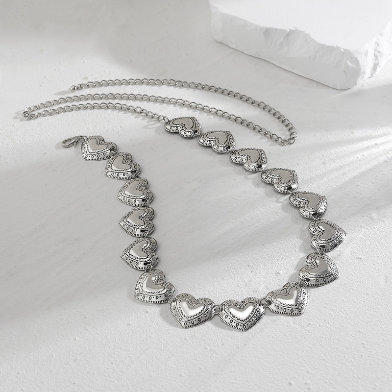 Ethnic Wind Retro Metal Love Heart Body Chain for Women Punk Trend Carve Γεωμετρικό σχέδιο Αλυσίδα μέσης Διακοσμητικό κόσμημα με αλυσίδα