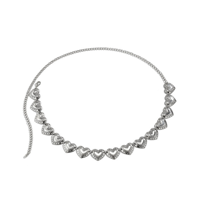 Ethnic Wind Retro Metal Love Heart Body Chain for Women Punk Trend Carve Γεωμετρικό σχέδιο Αλυσίδα μέσης Διακοσμητικό κόσμημα με αλυσίδα