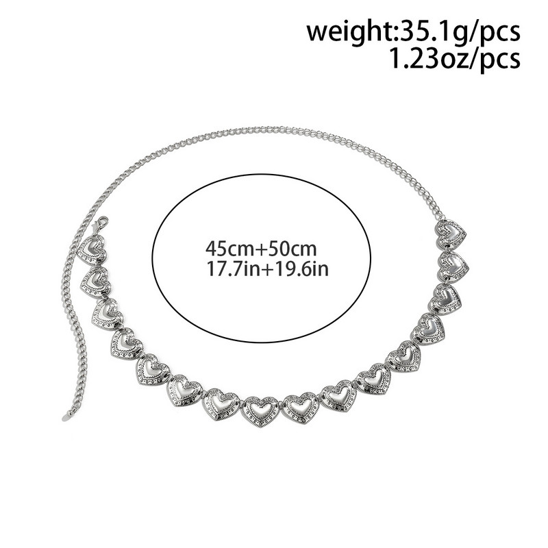 Ethnic Wind Retro Metal Love Heart Body Chain for Women Punk Trend Carve Γεωμετρικό σχέδιο Αλυσίδα μέσης Διακοσμητικό κόσμημα με αλυσίδα