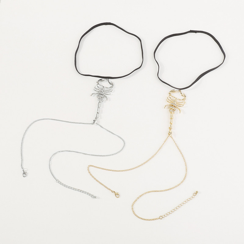 Trendy Diamond Bling Bling επίχρυση αλυσίδα ποδιών φιδιού για γυναίκες Σέξι στρας Scorpion Spider Ελαστική αλυσίδα σώματος κοσμήματα