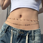 Lanț de talie cu mărgele Boemia sexy pentru femei, estetic cu două straturi pentru bikini, lanț pentru burtă, vară, plajă, bijuterii pentru corp