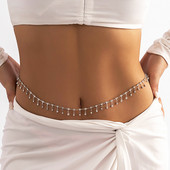 Σέξι γυαλιστερή αλυσίδα μέσης στρας Αλυσίδα κοιλιάς για γυναίκες Μόδα Καλοκαιρινή παραλία μπικίνι Body Chain Vintage Charm Body Jewelry