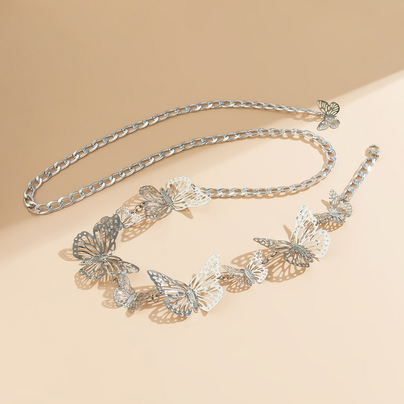 Hip hop punk leptir lanac oko struka za žene Seksi metalni jednoslojni bikini nakit za tijelo Y2K dodaci