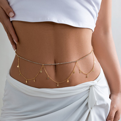 Seksikas Vintage Star Tuti ripats vöökoht vöö kett vöö Rhinestone kõhukett naistele suvised rannabikiinid moeehted