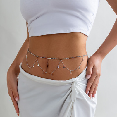Seksikas Vintage Star Tuti ripats vöökoht vöö kett vöö Rhinestone kõhukett naistele suvised rannabikiinid moeehted