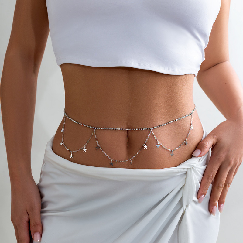 Seksikas Vintage Star Tuti ripats vöökoht vöö kett vöö Rhinestone kõhukett naistele suvised rannabikiinid moeehted