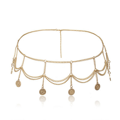 bls-miracle Boho Lanț de talie cu pandantiv pentru monede de culoare aurie pe mai multe niveluri pentru femei, bijuterii de modă, curea, lanțuri pentru corp, bijuterii cadou de petrecere