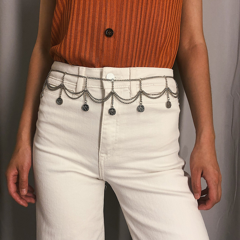 bls-miracle Boho Lanț de talie cu pandantiv pentru monede de culoare aurie pe mai multe niveluri pentru femei, bijuterii de modă, curea, lanțuri pentru corp, bijuterii cadou de petrecere