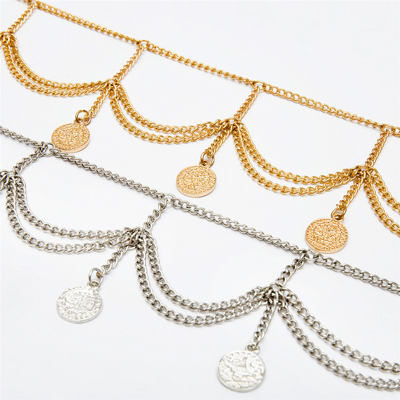 bls-miracle Boho Lanț de talie cu pandantiv pentru monede de culoare aurie pe mai multe niveluri pentru femei, bijuterii de modă, curea, lanțuri pentru corp, bijuterii cadou de petrecere