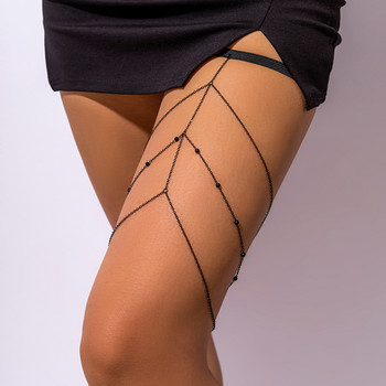 Gothic Black Series Multilayer Thigh Leg Chain Sexy for Women Κοσμήματα σώματος Μικροσκοπικές χάντρες Charm Cross Leg Chain Beach Party Δώρα