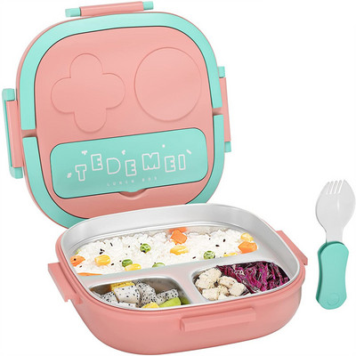 Cutie Bento din oțel inoxidabil, cutie de prânz izolată pentru copii, fete mici, secțiuni metalice, containere de prânz, rezistente la scurgeri