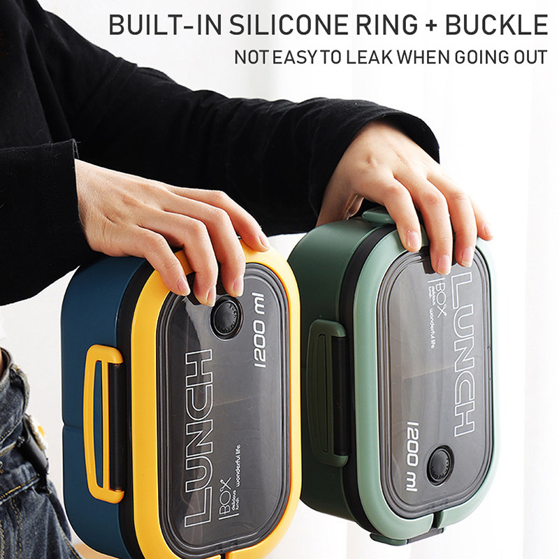 Ebéddoboz 2 rétegű rácsok Diákirodai dolgozó Mikrohullámú Hermetikus Bento doboz kültéri piknik gyümölcsös ételtartó villás kanállal