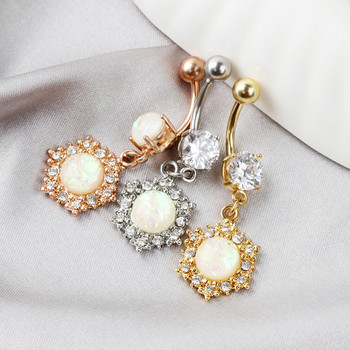 Fashion New Vintage Snowflake Bellybutton Ring Creative εξαγωνικό μενταγιόν ζιργκόν με κρεμαστό κόσμημα διάτρησης με κουμπί