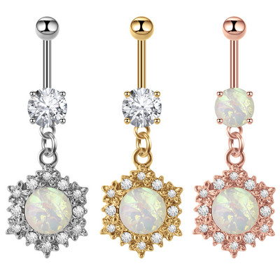 Fashion New Vintage Fulg de nea Inel pentru buric Creativ Hexagonal Zircon Pandantiv Buton Punctura Bijuterii