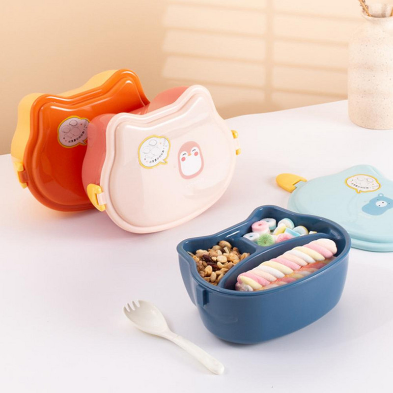 Bento Box kahekihiline sahtel Hea tihendus Mikrolaineahjus kasutatav laste suupistete ja puuviljade lõunakarp Multifilmi Bento Box piknikutarbed
