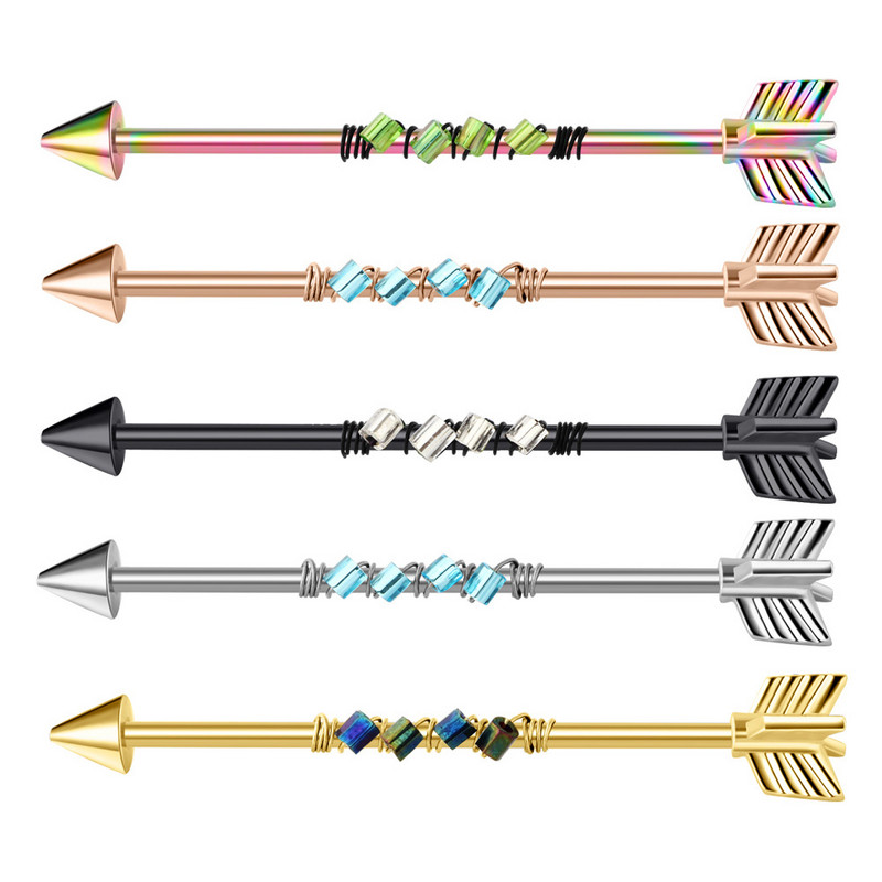 Pika noolega tööstuslik augustamine naistele roostevabast terasest tööstuslik kangi augustamine kõrvarõngas kõrva kõhre keha augustatud ehted