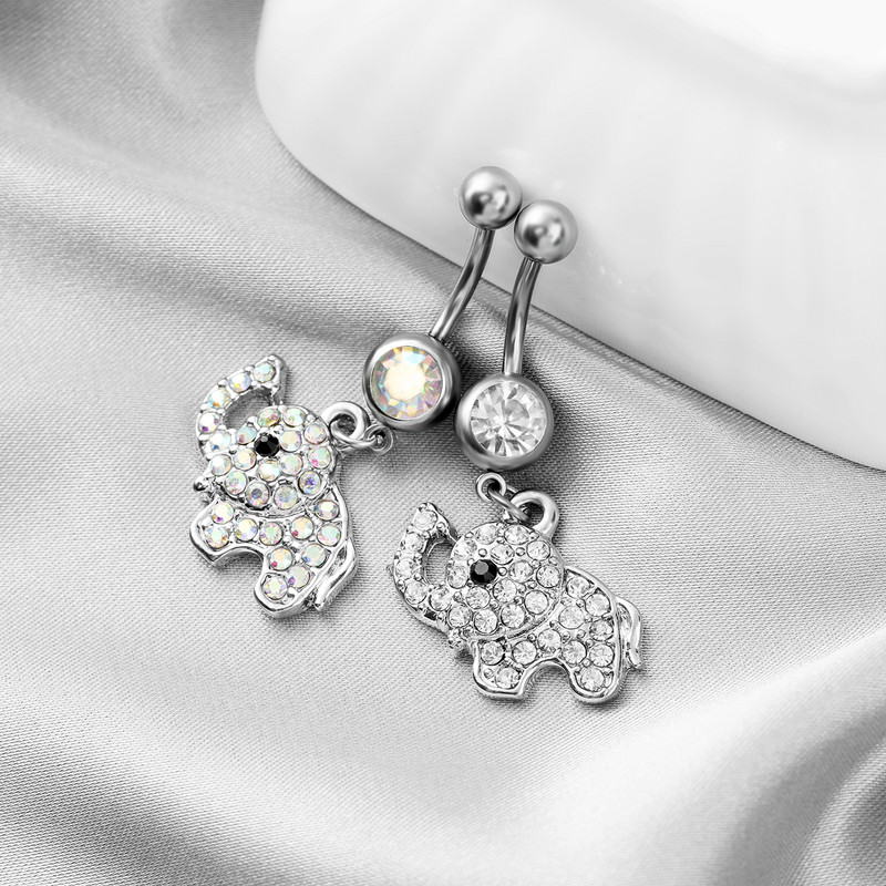 Novi privjesak s prstenom za pupak u obliku životinjskog slona od nehrđajućeg čelika, nokat za pupak, dodatak za piercing kod ljudi