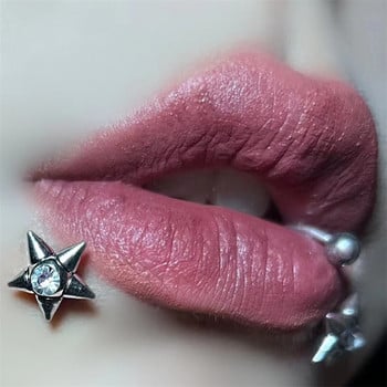 16G звезда от титаниева стомана Пиърсинг за устни за жени Момичета Изискан циркон Пиърсинг за устни Бижута за тяло Y2k Аксесоари