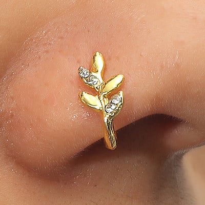 1 buc. Piercing fals inel pentru nas, metal punk, culoare auriu, frunze de inimă, inel pentru nas, manșetă, poate fi, de asemenea, manșete pentru ureche, bijuterii pentru corp