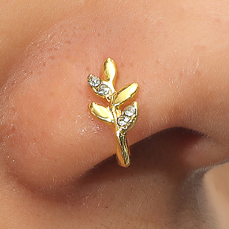 1 buc. Piercing fals inel pentru nas, metal punk, culoare auriu, frunze de inimă, inel pentru nas, manșetă, poate fi, de asemenea, manșete pentru ureche, bijuterii pentru corp