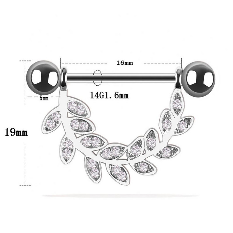 1 tk naiste seksikas kivist inkrusteeritud leht kangiga, rinnanibu rõngaga keha augustamine, ehe kingitus