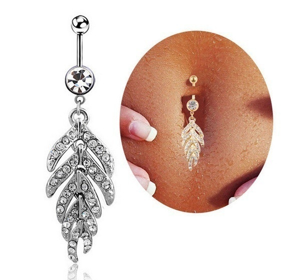 Delysia King Femeie la modă Oțel inoxidabil Pene Perforarea buricului Frunze de cristal Inele pentru buric