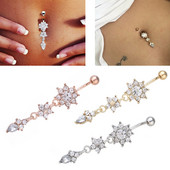 Köldökös köröm Orvosi acél Könnycsepp Köldökgyűrű Virág Köldök gyűrű Kristály Drágakő medál Drágakő ékszer