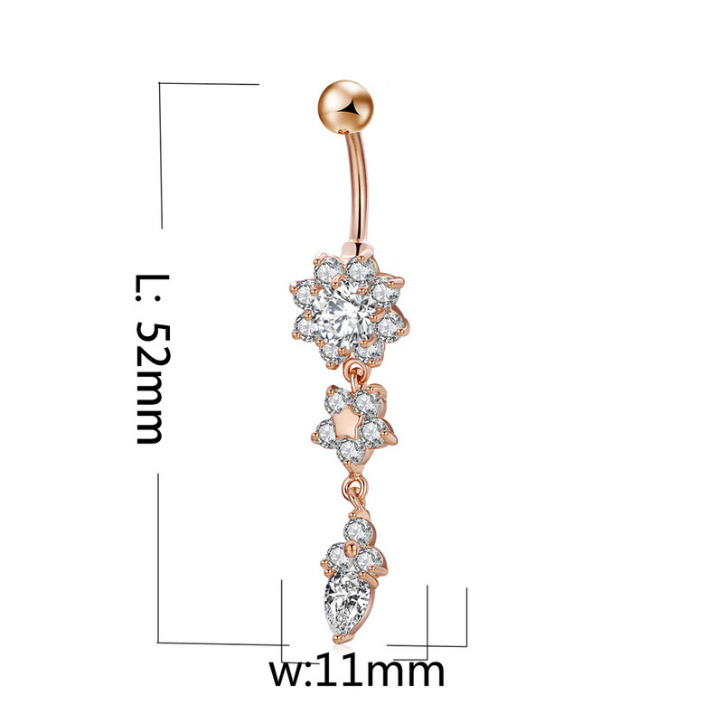 Köldökös köröm Orvosi acél Könnycsepp Köldökgyűrű Virág Köldök gyűrű Kristály Drágakő medál Drágakő ékszer