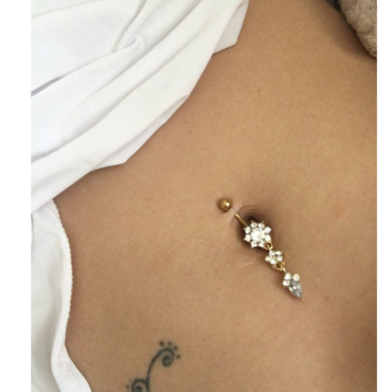 Köldökös köröm Orvosi acél Könnycsepp Köldökgyűrű Virág Köldök gyűrű Kristály Drágakő medál Drágakő ékszer